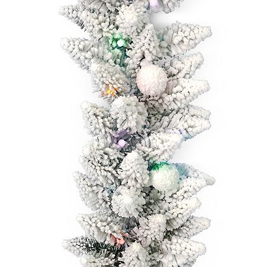 Seasonal 9-ft. Pre-Lit Snow Kissed Pine Flocked Artificial Christmas Garland - Color Changing LED Lights