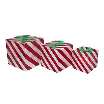 Northlight Striped Gift Box Christmas Outdoor Floor Decor 3 pc Set