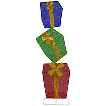 Northlight LED Tinsel Stacked Gift Boxes Outdoor Christmas Decor