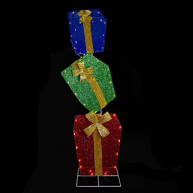 Northlight LED Tinsel Stacked Gift Boxes Outdoor Christmas Decor