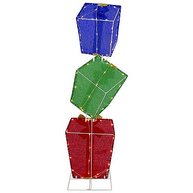 Northlight LED Tinsel Stacked Gift Boxes Outdoor Christmas Decor