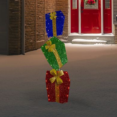 Northlight LED Tinsel Stacked Gift Boxes Outdoor Christmas Decor