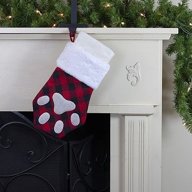 Northlight Buffalo Plaid Pet Paw Christmas Stocking