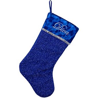 Northlight Blue and Silver Embroidered Diva Christmas Stocking with Cuff