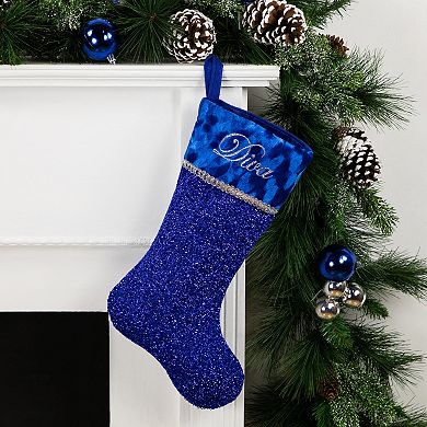 Northlight Blue and Silver Embroidered Diva Christmas Stocking with Cuff