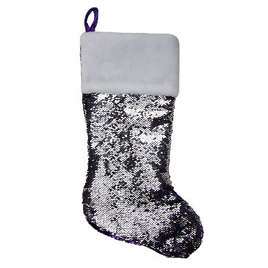 Northlight Reversible Sequined Christmas Stocking with Faux Fur Cuff
