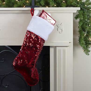 Northlight Reversible Sequined Christmas Stocking with Faux Fur Cuff