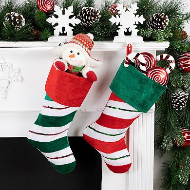 Northlight 18" Red and Green Velvet Sequin Stripe Christmas Stocking