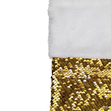 Northlight 19" Gold and Silver Sequin Christmas Stocking With White Faux Fur Cuff