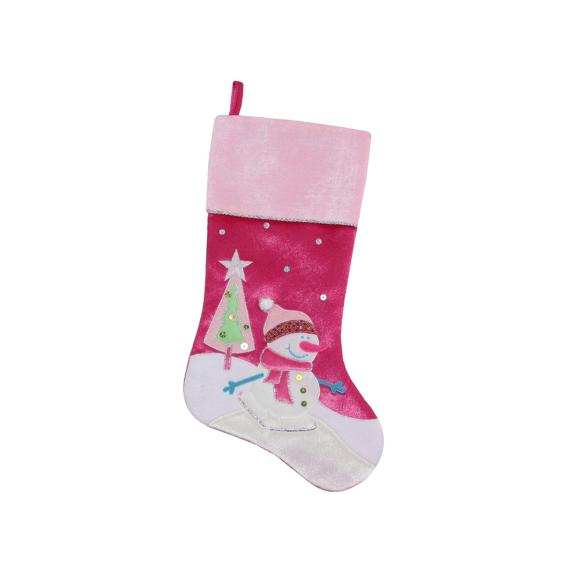 Northlight 20.5 Pink Embroidered Ice Skating Snowman and Christmas Tree 