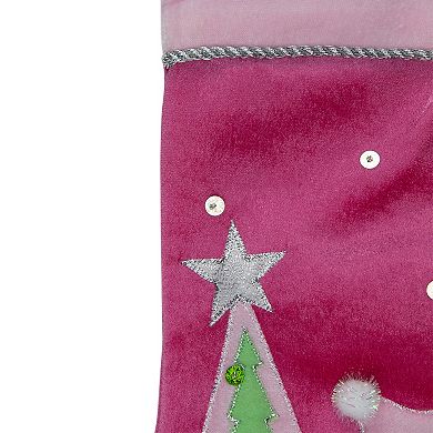 Northlight 20.5" Pink Embroidered Ice Skating Snowman and Christmas Tree Stocking