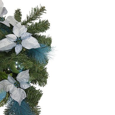 Northlight 22" Peacock Feather and Poinsettia Unlit Artificial Christmas Teardrop Swag