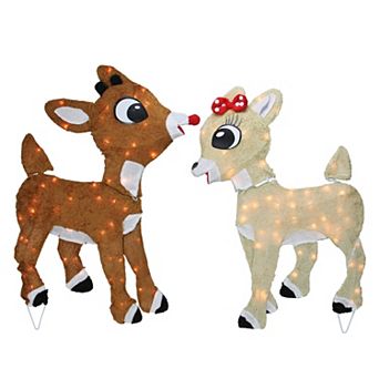 Northlight Lighted Rudolph and Clarice Outdoor Christmas Decorations 32" 2 pc