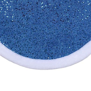 Northlight 20" Blue Glittered Mini Christmas Tree Skirt with Faux Fur Trim