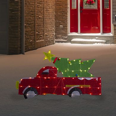 Northlight 36" LED Lighted Red Truck with Christmas Tree Outdoor Decoration