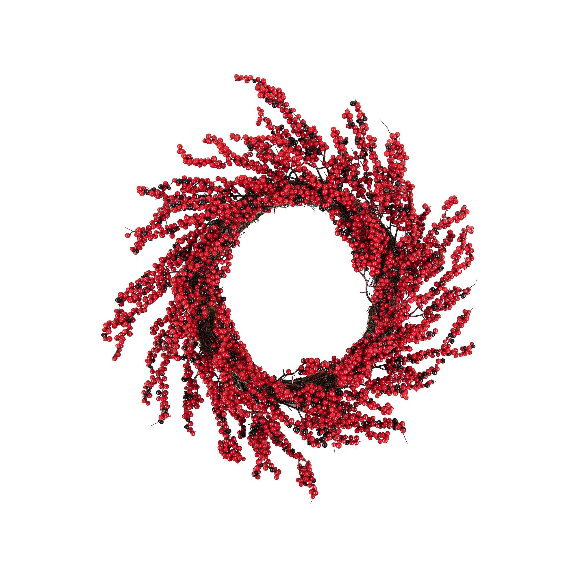 Northlight Red & Burgundy Berry Artificial Christmas Wreath, Beige Khaki