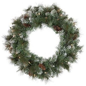 Northlight Pre-Lit Snow Valley Pine Artificial Christmas Wreath with Clear Lights