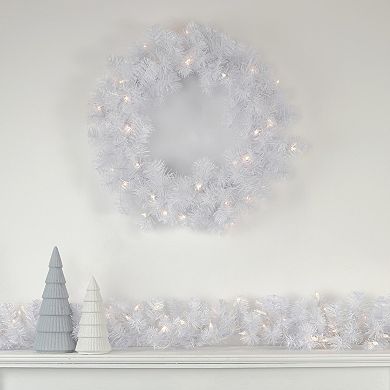 Northlight Pre-Lit White Pine Artificial Christmas Wreath - 24-in. Clear Lights