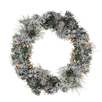 Northlight Pre-Lit Heavily Flocked Berries & Pine Cones Artificial Christmas Wreath with Clear Lights
