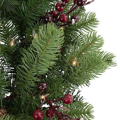 Northlight Pre-lit Noble Fir with Red Berries & Pine Cones Artificial Christmas Wreath with Clear Lights