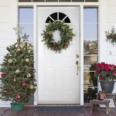 Northlight Pre-lit Noble Fir with Red Berries & Pine Cones Artificial Christmas Wreath with Clear Lights