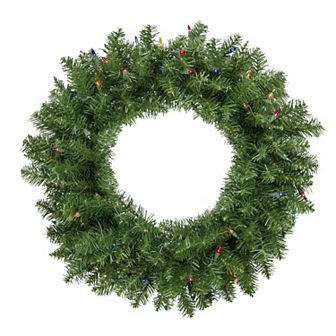 Northlight 24 in Pre-Lit Rockwood Pine Artificial Christmas Wreath with Multi-Color Lights