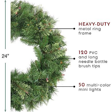 Northlight Pre-Lit Mixed Cashmere Pine Artificial Christmas Wreath with Multi-Color Lights