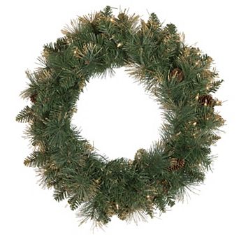 Northlight Pre-Lit Yorkshire Pine Artificial Christmas Wreath with Clear Lights