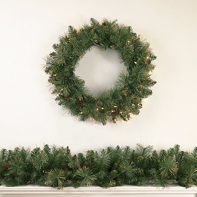 Northlight Pre-Lit Yorkshire Pine Artificial Christmas Wreath with Clear Lights