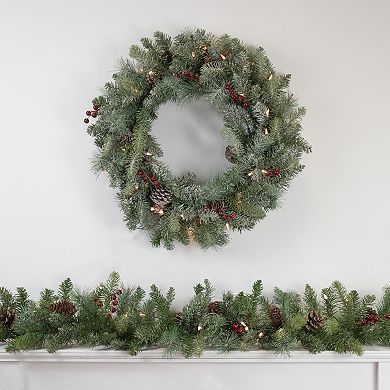 Northlight Pre-Lit Snowy Waterloo Pine Artificial Christmas Wreath with Clear Lights