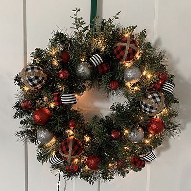 Northlight Mixed Beaver Pine Artificial Christmas Wreath with Clear Lights