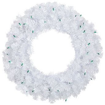 Northlight Pre-Lit Woodbury White Pine Artificial Christmas Wreath with Green Lights