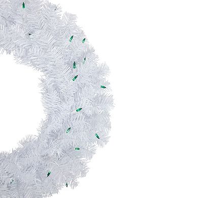 Northlight Pre-Lit Woodbury White Pine Artificial Christmas Wreath with Green Lights