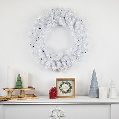 Northlight Pre-Lit Woodbury White Pine Artificial Christmas Wreath with Green Lights