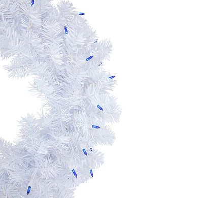 Northlight Pre-Lit Woodbury White Pine Artificial Christmas Wreath with Blue Lights