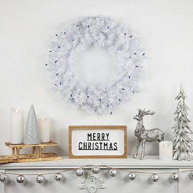 Northlight Pre-Lit Woodbury White Pine Artificial Christmas Wreath with Blue Lights
