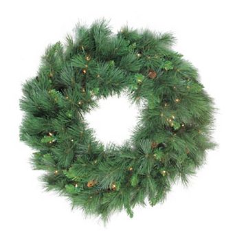 Northlight Pre-Lit White Valley Pine Artificial Christmas Wreath with Pinecones with Clear Lights