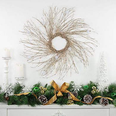 Northlight 28" Pre-lit Champagne Glittered Artificial Twig Christmas Wreath with Warm White LED Lights