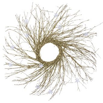 Northlight 28" Pre-Lit Gold Glittered Artificial Twig Christmas Wreath with Warm White LED Lights