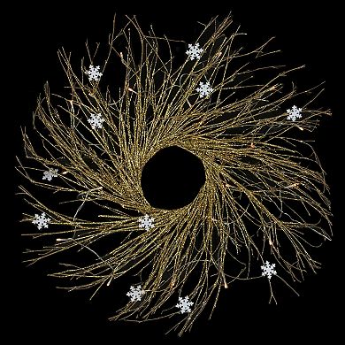Northlight 28" Pre-lit Gold Glittered Artificial Twig Christmas Wreath with Warm White LED Lights