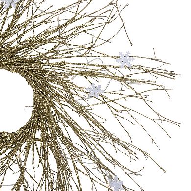 Northlight 28" Pre-lit Gold Glittered Artificial Twig Christmas Wreath with Warm White LED Lights