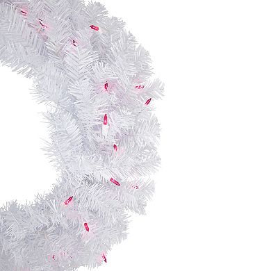 Northlight Pre-Lit Woodbury White Pine Artificial Christmas Wreath Pink Lights