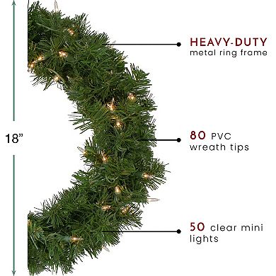 Northlight 18" Deluxe Windsor Pine Artificial Christmas Wreath with Clear Lights