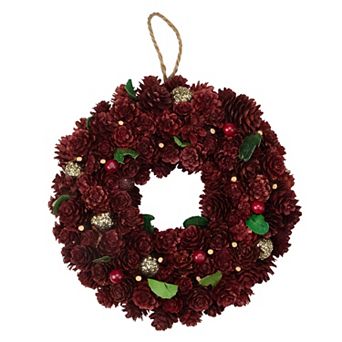 Northlight Red & Gold Pine Cone & Ornament Artificial Christmas Wreath