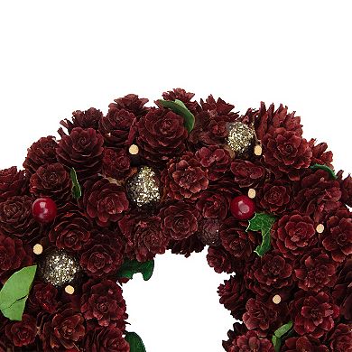 Northlight Red & Gold Pine Cone & Ornament Artificial Christmas Wreath