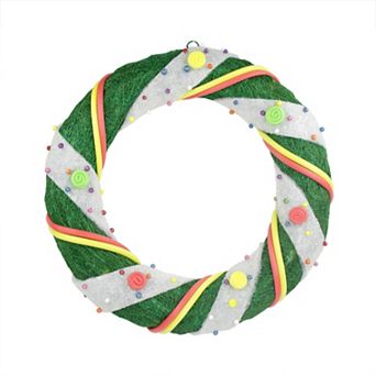 Northlight Pre-Lit Green & White Candy Striped Sisal Artificial Christmas Wreath with Clear Lights