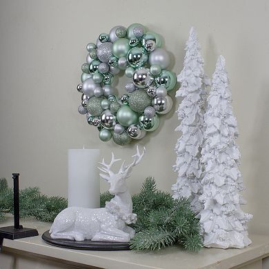 Northlight Silver & Seafoam Green 3-Finish Shatterproof Ball Christmas Wreath