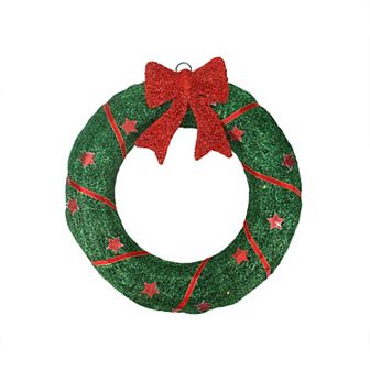 Northlight 18 in Lighted Sisal Wreath with Stars and Bow Christmas Outdoor Decoration