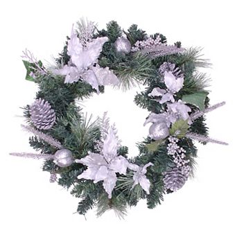 Northlight White Poinsettia & Pine Cone Artificial Christmas Wreath