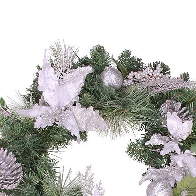 Northlight White Poinsettia & Pine Cone Artificial Christmas Wreath